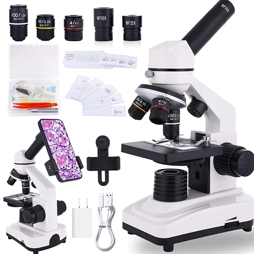 JECONE Microscope for Adults & Kids, 40X-2000X High-Power Compound Microscope for Students, School Lab & Home Schooling,Equiped with Slides Set & Phone Holder(A1)