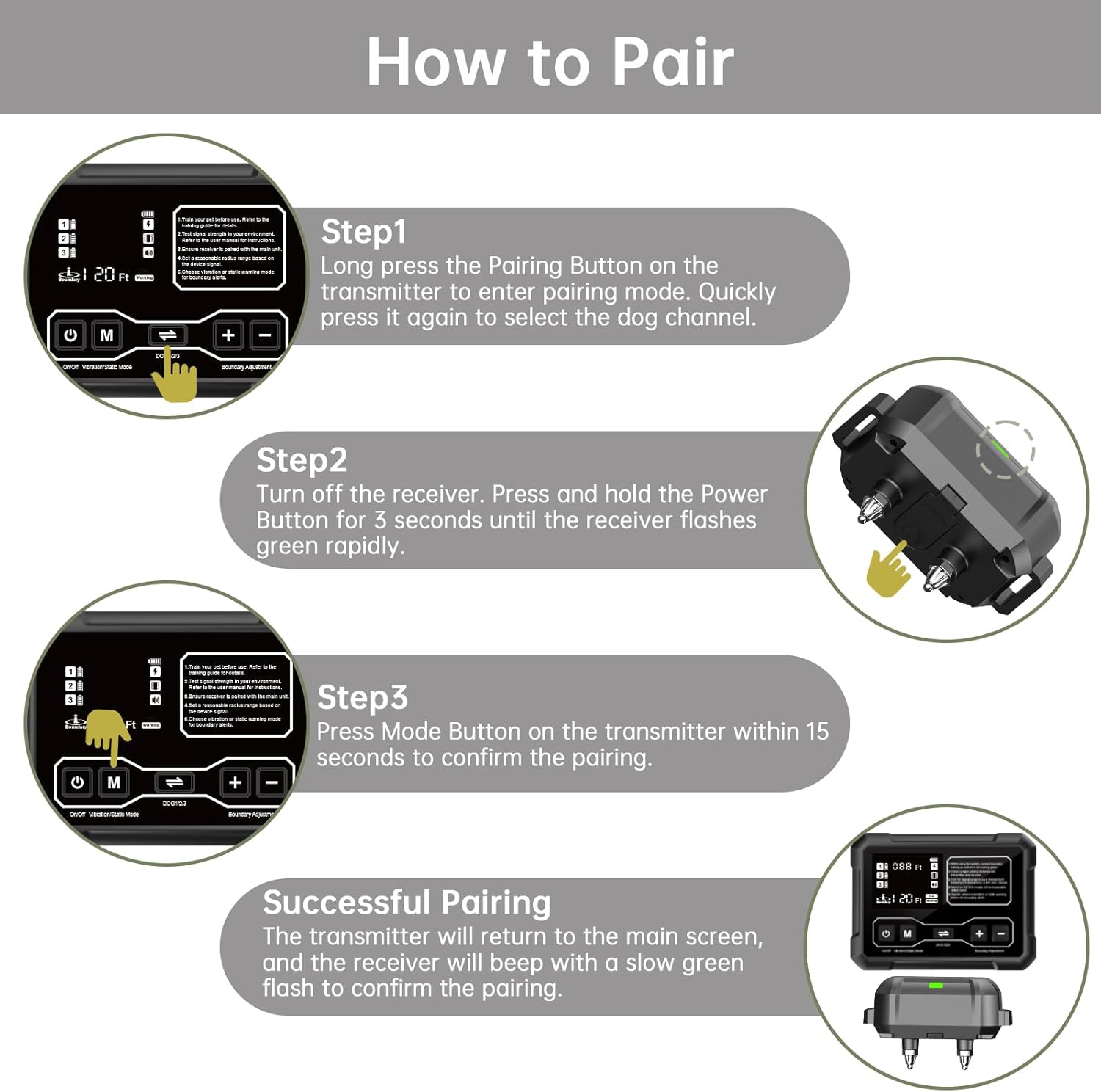 Dog Collar for Medium & Large Dogs, 20-110lbs – Adjustable 9-26in, IPX7 Waterproof Dog Training Collar, USB Rechargeable (48H Battery). Replacement Only with PetHey F900 & F900 Plus
