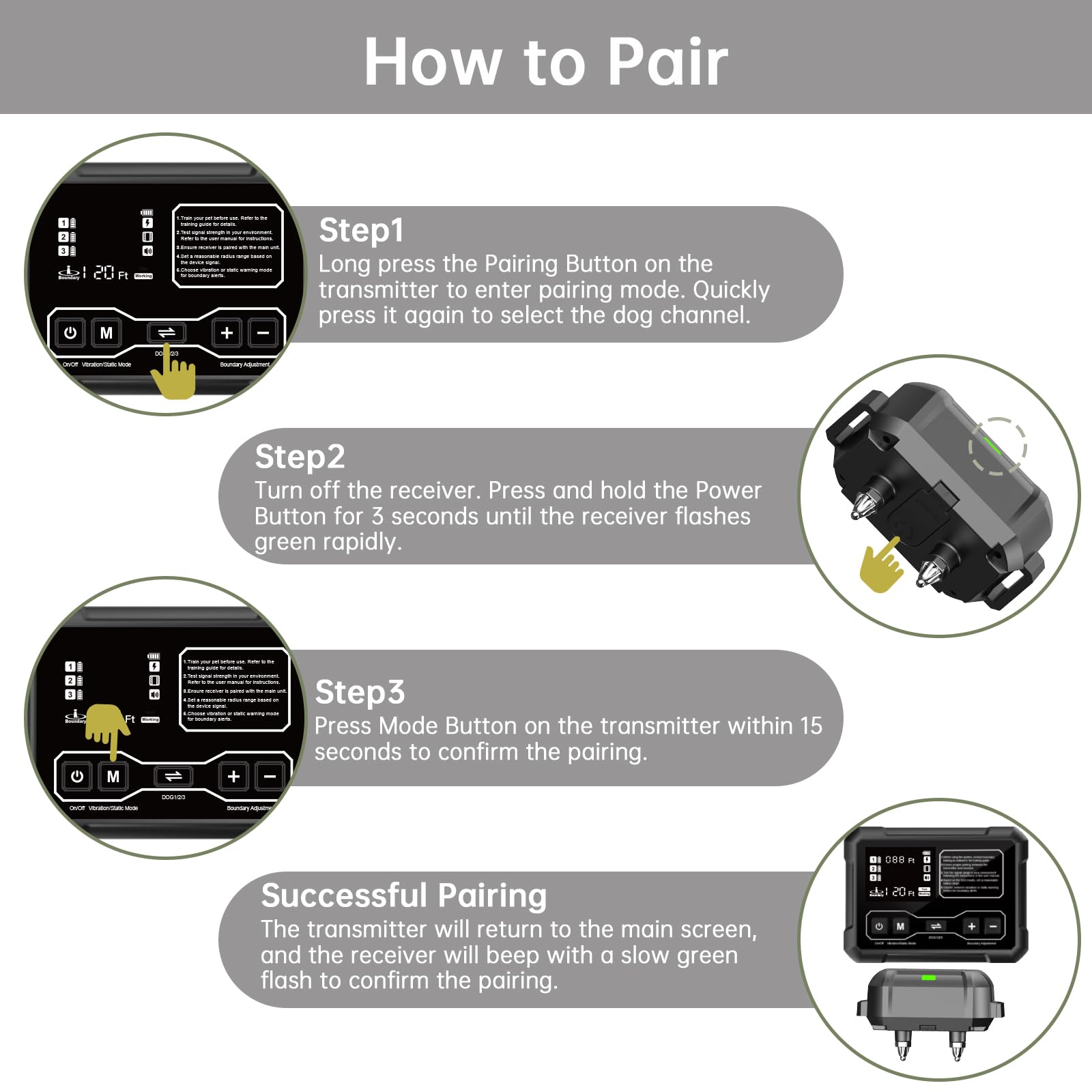 PETHEY Wireless Dog Fence Collar for Medium& Large Breed, 9-26in/20-110lb Adjustable, Rechargeable, IPX7 Waterproof, ONLY Match to F900/F900plus