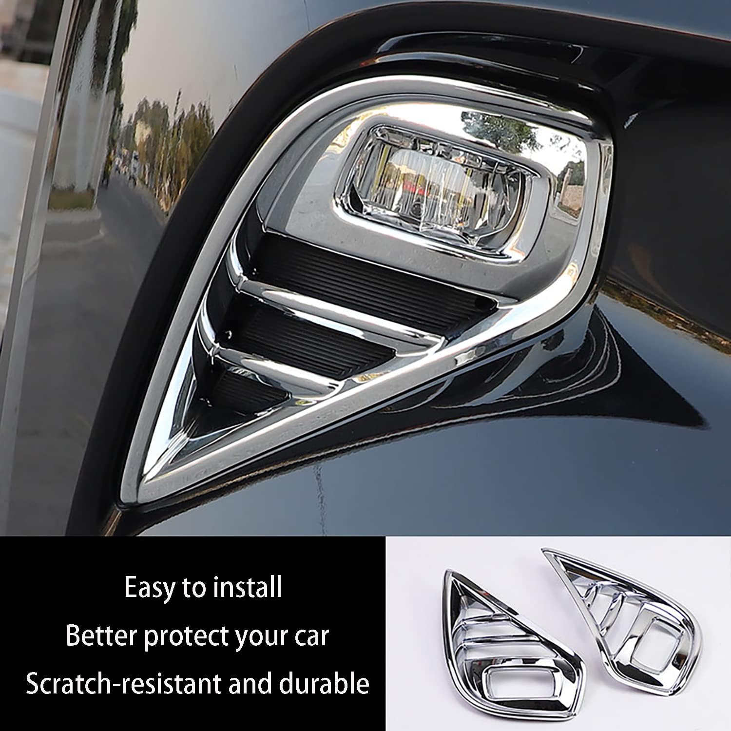 Car Accessories Fit For Toyota Highlander 2020-2023 2024 2025 Exterior Front Fog Lamp Cover Trim Light Panel (Glossy Chrome Style) ABS 2 PCS
