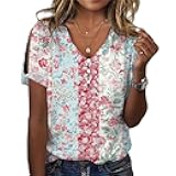 ZOCANIA Boho Tops for Women 2025 Ladies Short Sleeve Tops Summer Blouses Dressy Casual V Neck Cold Shoulder Tunic Shirts