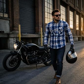 Milwaukee Leather Men's Armored Long Sleeve Flannel Biker Shirt, MPM1645 | Aramid Fiber Reinforced, Vented, Dual Closure, Protective