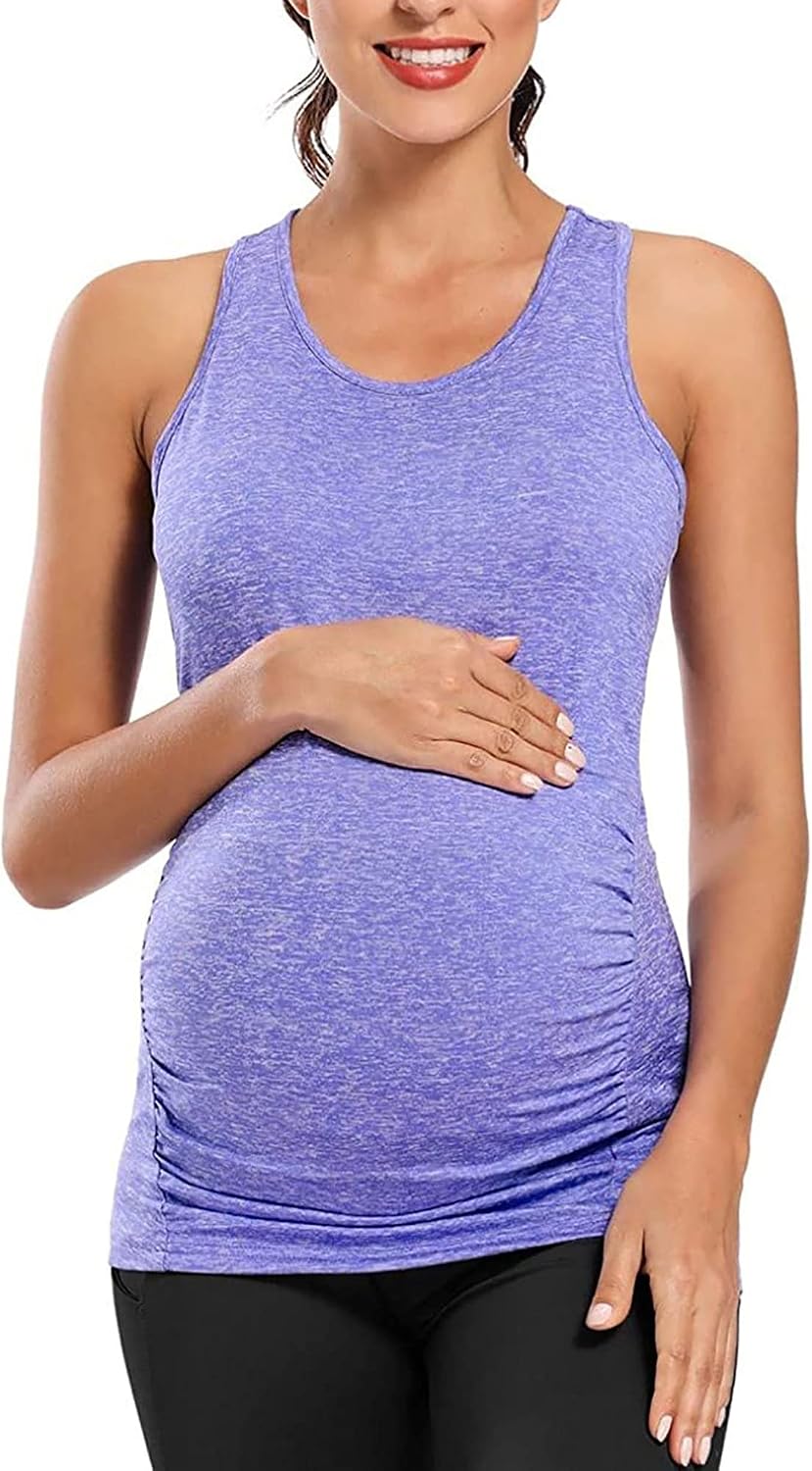 Alvivi Maternity Racerback Tank Tops Seamless Vest T-Shirt Pregnancy Yoga Athletic Clothes Tunics