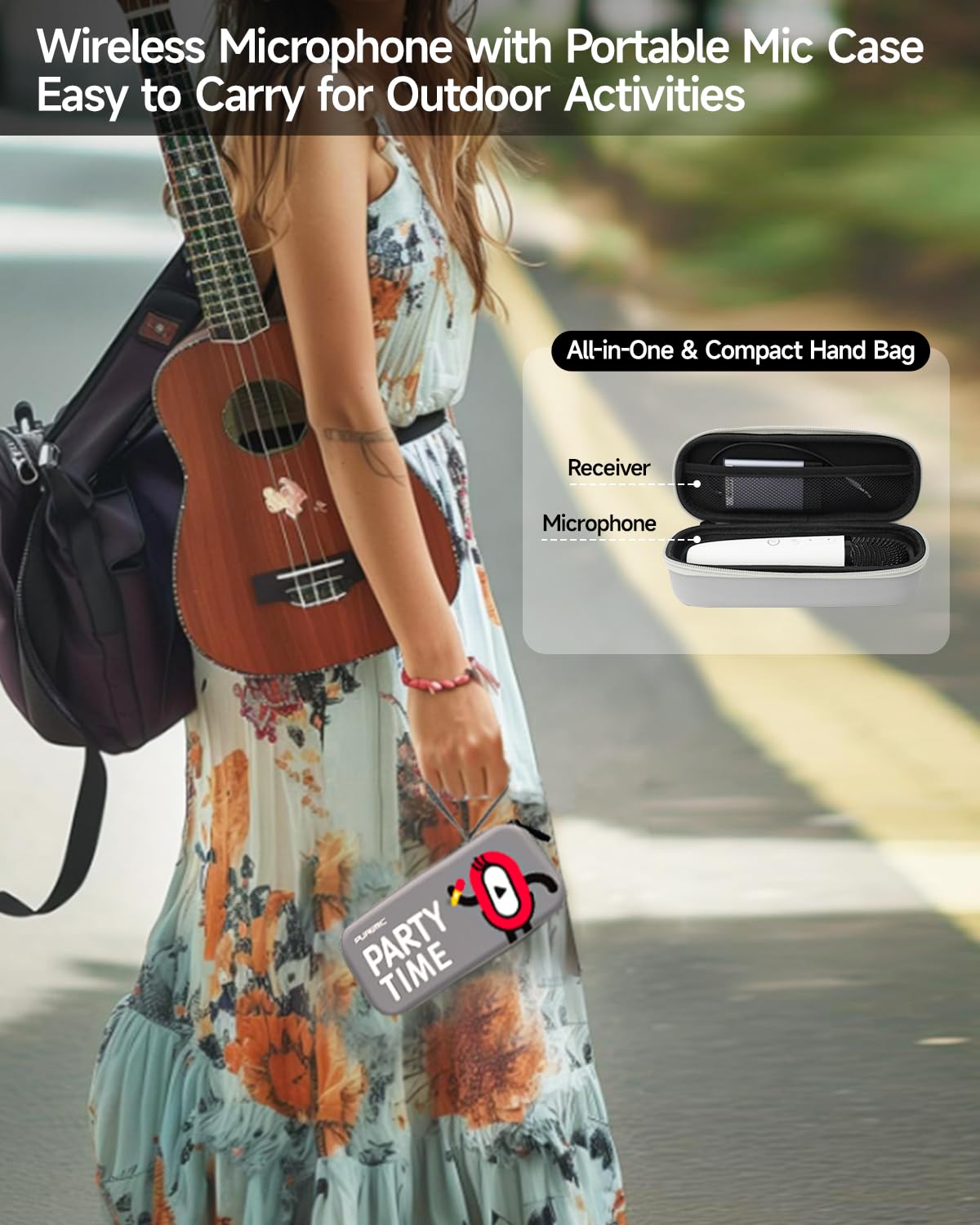 Micrófonos inalámbricos Bluetooth con 8 efectos Joy Tune, micrófono recargable de mano con receptor de entrada AUX de 3.5 mm, micrófono de karaoke de coche con bolsa de almacenamiento portátil para
