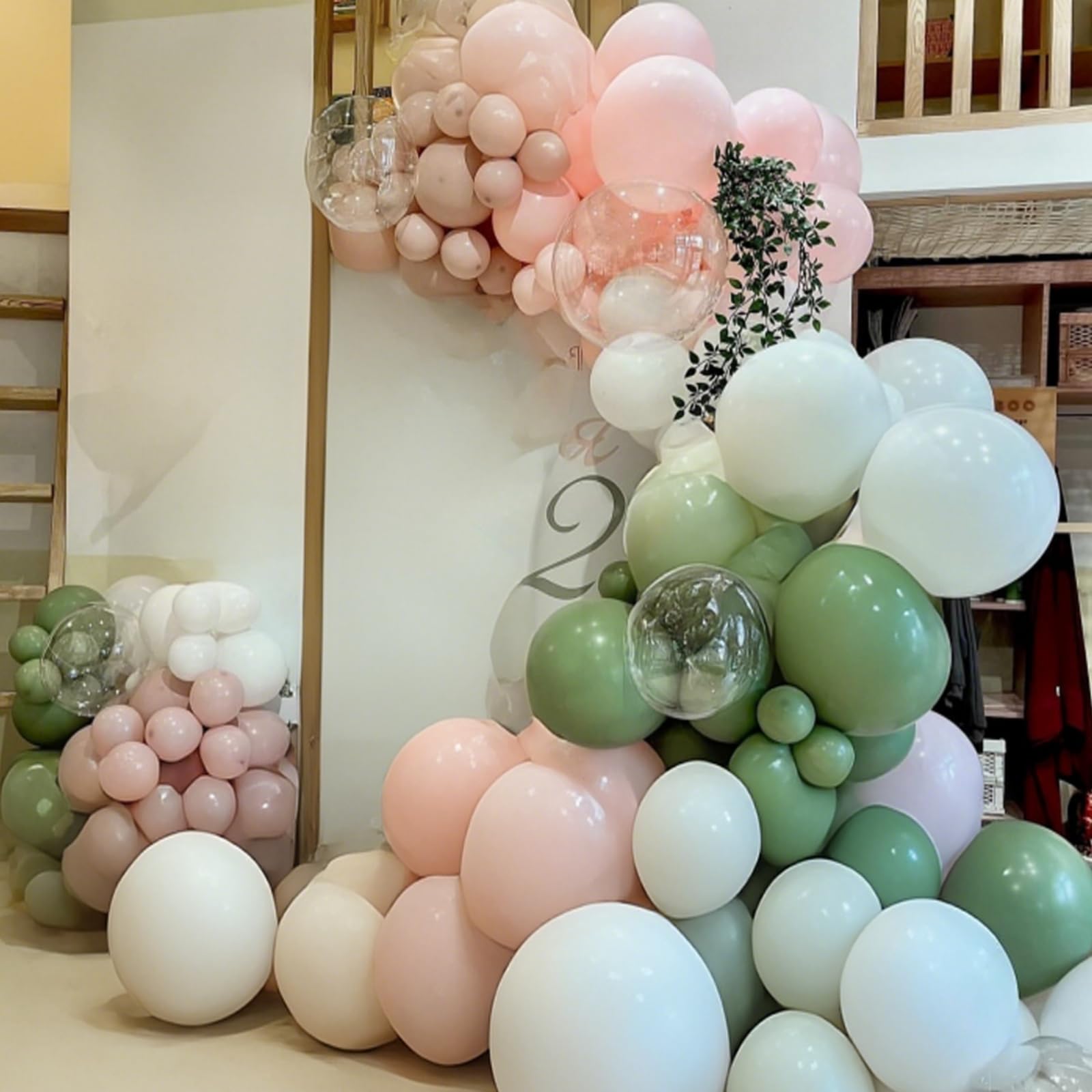 Luftballons in Altrosa/Grün/Weiß, 60 Stück, 30,5 cm, hellrosa, salbei, olivgrün, transparent, Helium-Latex-Luftballons für Bogen, Walddekoration, Schmetterling, Wildblume, Babyparty, Babyparty