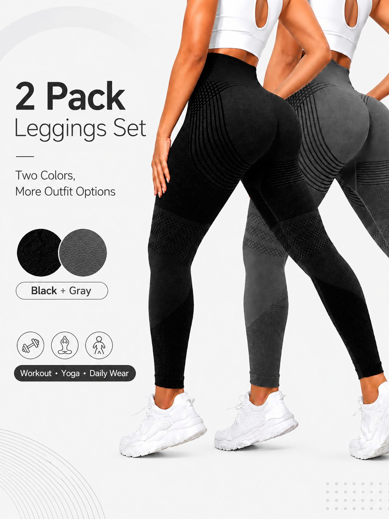 2 Pack Compression Leggings for Women, High Waisted Anti Cellulite Tummy Control Seamless Workout Yoga Pants