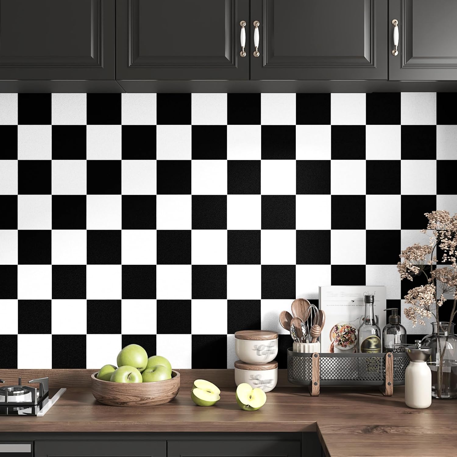 Vintage Checkered Wallpaper Peel and Stick Backsplash Mosaic Plaid Wallpaper for Bedroom Bathroom Accent Wall 15.7"×78.7" Self Adhesive Contact Paper for Countertops Cabinets Liner