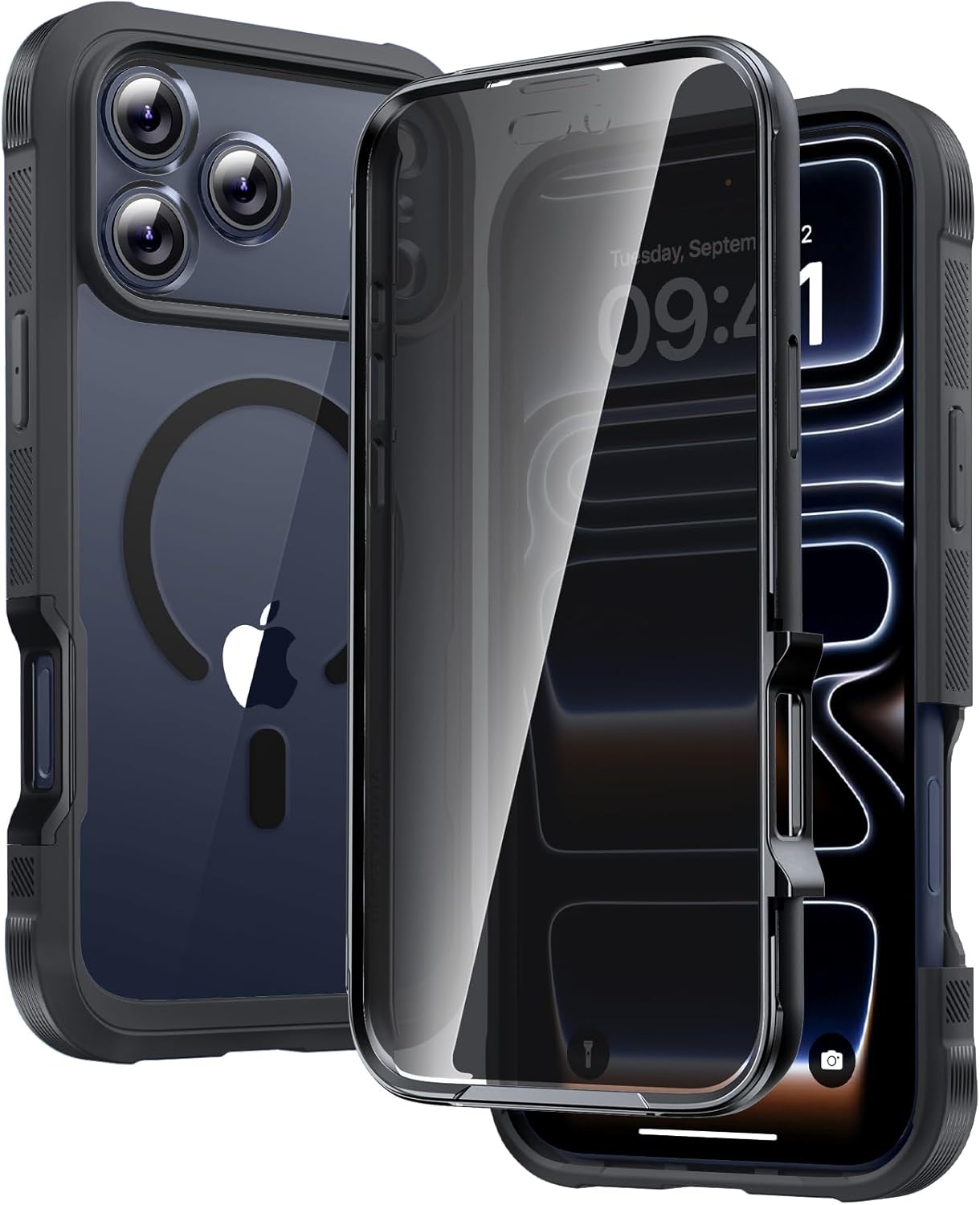 diaclara magnetic designed for iphone 17 pro case 6.3'' [full camera protection] full body bumper,[compatible with magsafe] phone case w/built-in privacy screen protector,black iphone 17 pro 6.3'' black-privacy