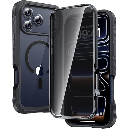 Diaclara Magnetic Designed for iPhone 17 Pro Case 6.3'' [Full Camera Protection] Full Body Bumper,[Compatible with MagSafe] Phone Case w/Built-in Privacy Screen Protector,Black