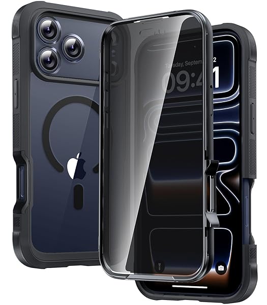 Diaclara Magnetic Designed for iPhone 17 Pro Case 6.3'' [Full Camera Protection] Full Body Bumper,[Compatible with MagSafe] Phone Case w/Built-in Privacy Screen Protector,Black