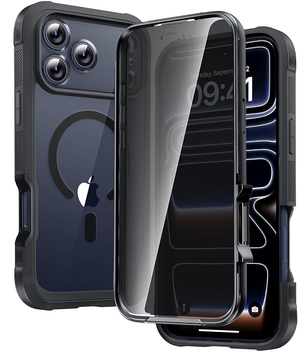 Diaclara Magnetic Designed for iPhone 17 Pro Case 6.3'' [Full Camera Protection] Full Body Bumper,[Compatible with MagSafe] Phone Case w/Built-in Privacy Screen Protector,Black by Diaclara - Used condition - US$22.48
