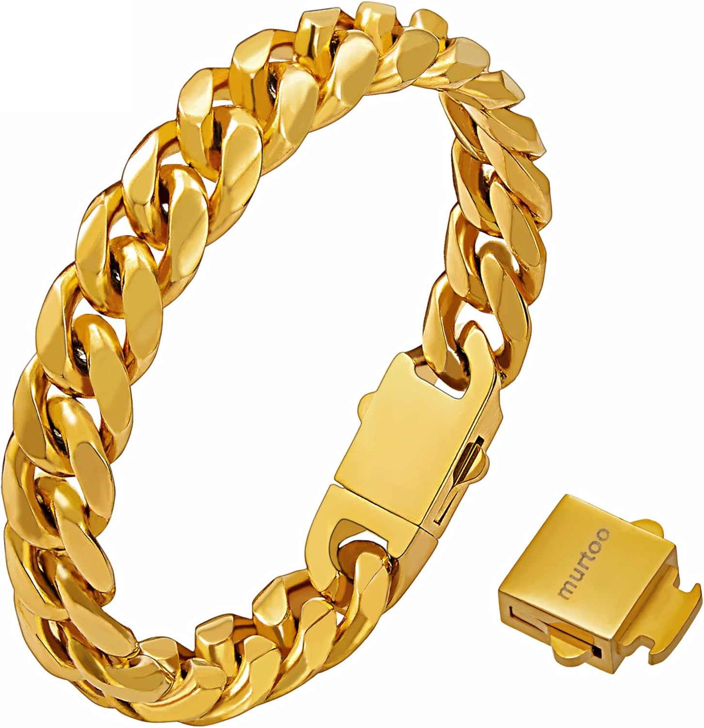 murtoo Mens Cuban Link Chain Bracelet, 6/8/12MM Stainless Steel Bracelets for Men Silver Black Gold, Hip Hop Link Bracelet with Detachable Clasp Gift for Men Him