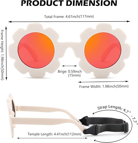 Miniatura 4 de NULOOQ Gafas de sol polarizadas para bebé con correa Gafas de sol flexibles en forma de flor para niños pequeños y bebés de 0 a 24 meses