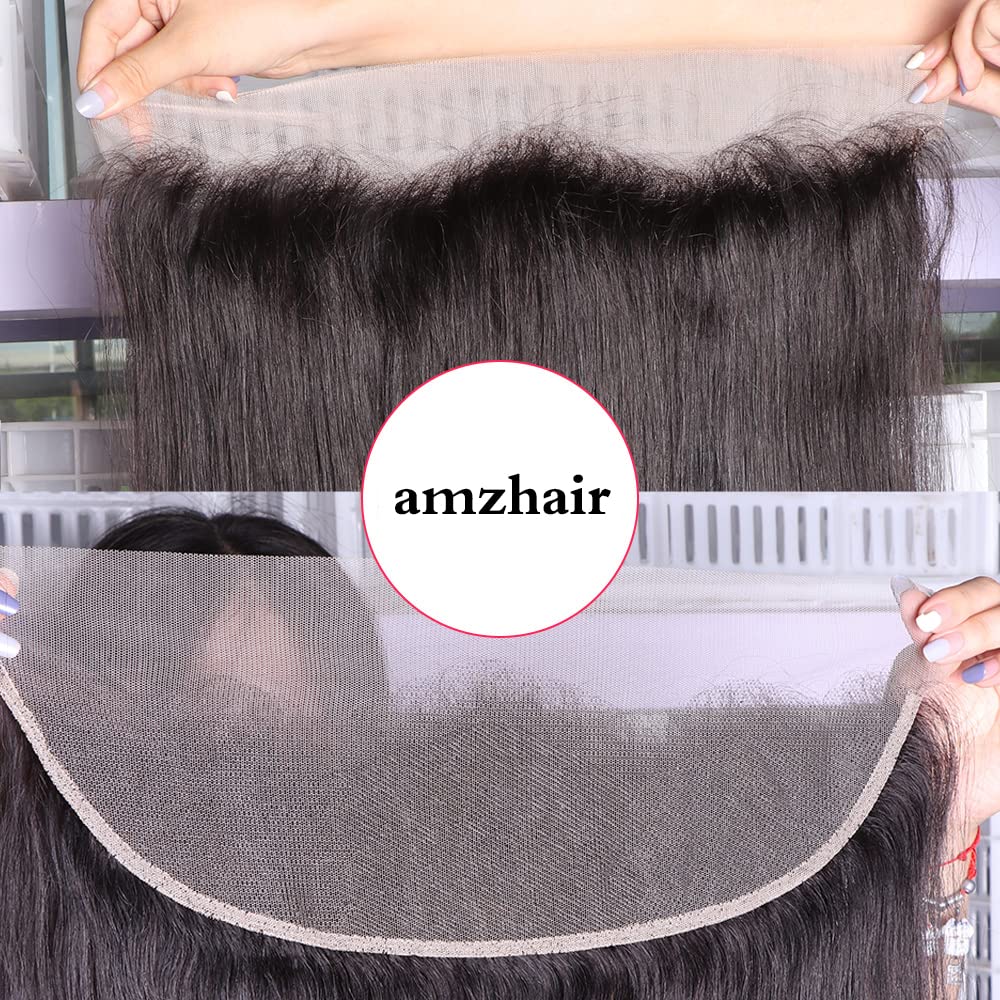 13x4 Lace Frontal 18 Inch Brazilian Straight Virgin Human Hair Frontal Ear to Ear HD Transparent Lace Frontal Closure Pre Plucked With Baby Hair For Black Women Natural Color 18 inch