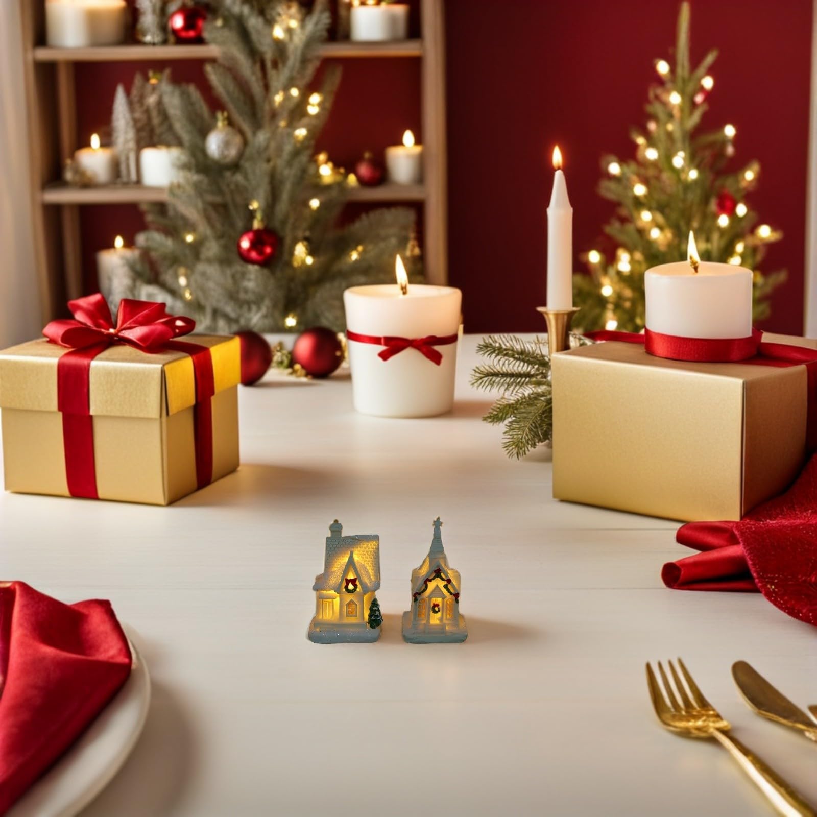 Toyvian 4 Piezas Decoración Navideña de Casas de Pueblo Iluminadas de