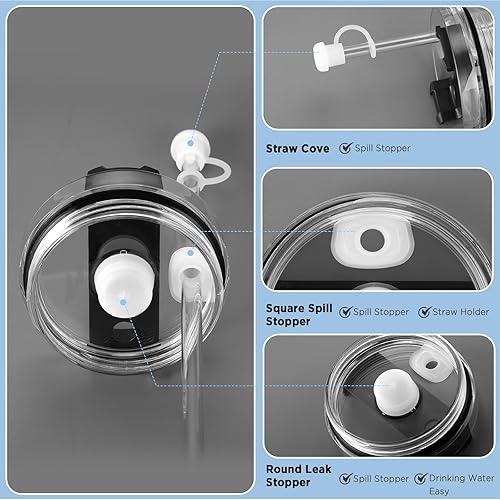 Miniatura 4 de Stanley Cup Accessories 10 unidades, incluye 4 tapas de pajilla, 2 tapones cuadrados para derrames, 2 tapones redondos para fugas, 2 botas de