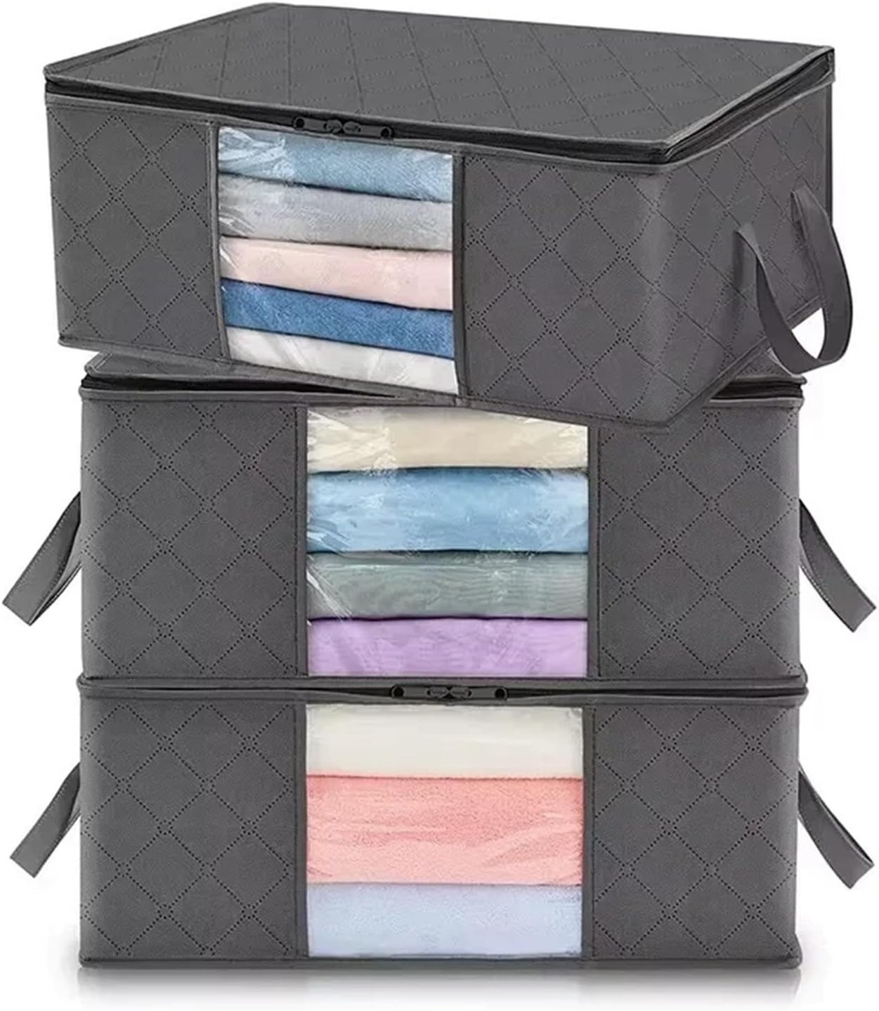 Foldable Storage Bags 1/3pc Large Capacity Clothes Storage Bag Foldable Blanket Storage Bags Storage Containers for Organizing Bedroom Closet Clothing(3pcs 60L)