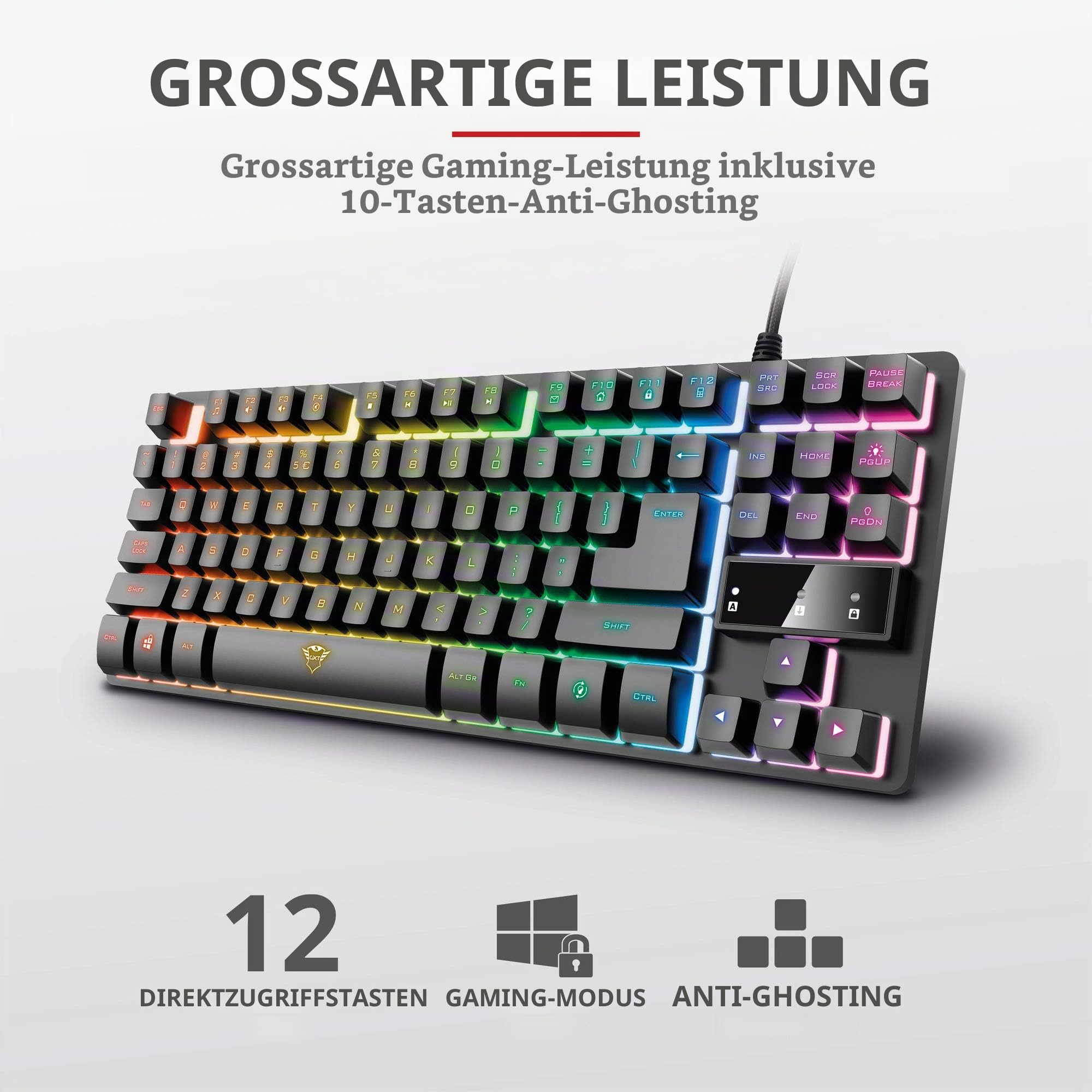 Trust Gaming 24068 Tastatur mit TKL-Design GXT 833 Thado - Beleuchtete Tastatur mit Deutsches QWERTZ Layout & Razer DeathAdder Essential (2021) - Essentielle Gaming-Maus mit optischem 6.400-DPI-Sensor