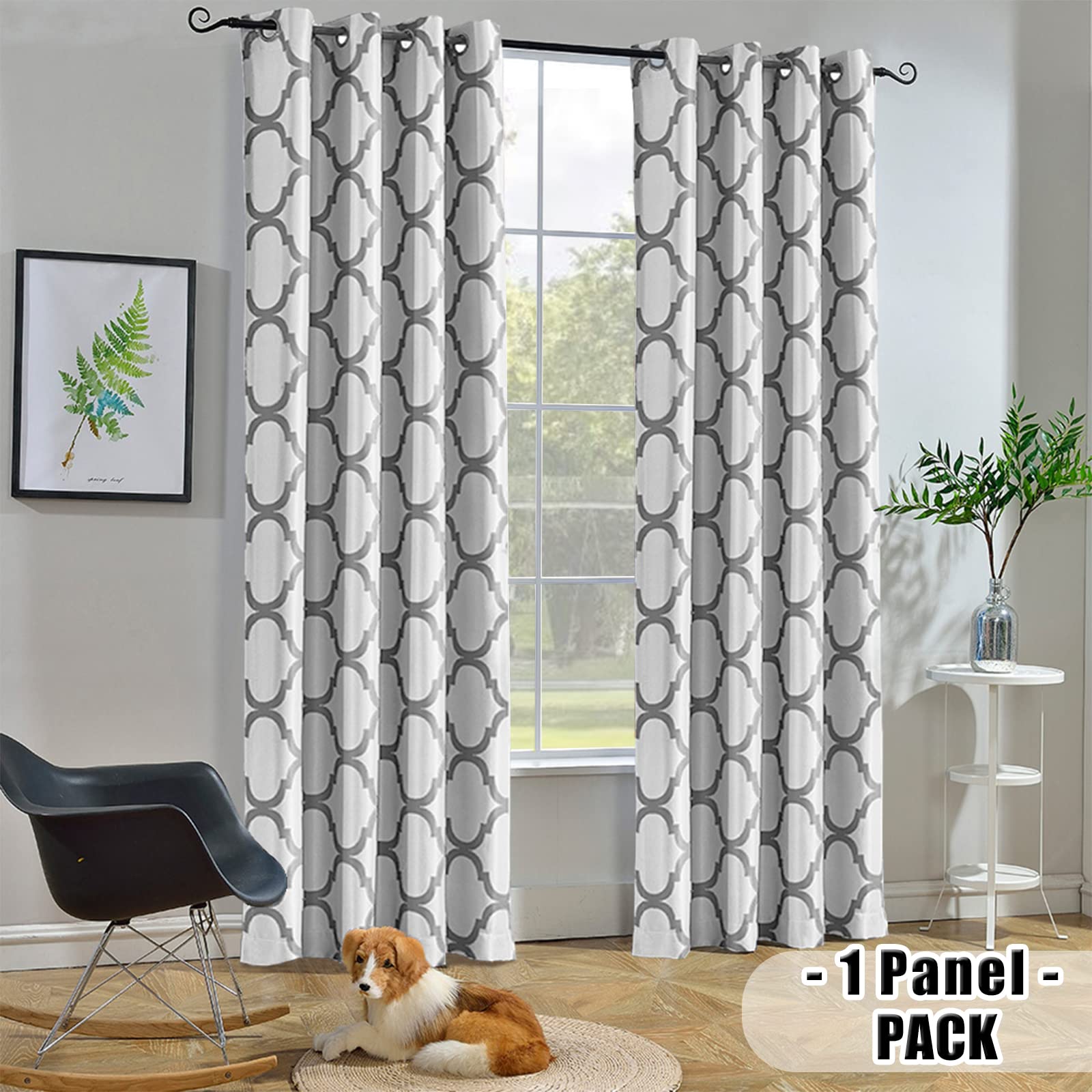 Melodieux Moroccan Fashion Thermal Insulated Grommet Room Darkening Curtains for Living Room 52 by 63 Inch, Off White/Grey (1 Panel) - Image 2