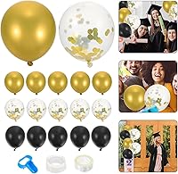 Vista 4 de Globo de graduación de látex negro dorado para decoración de fiesta con globos de confeti blanco, kit ligero para colgar en la pared y la puerta