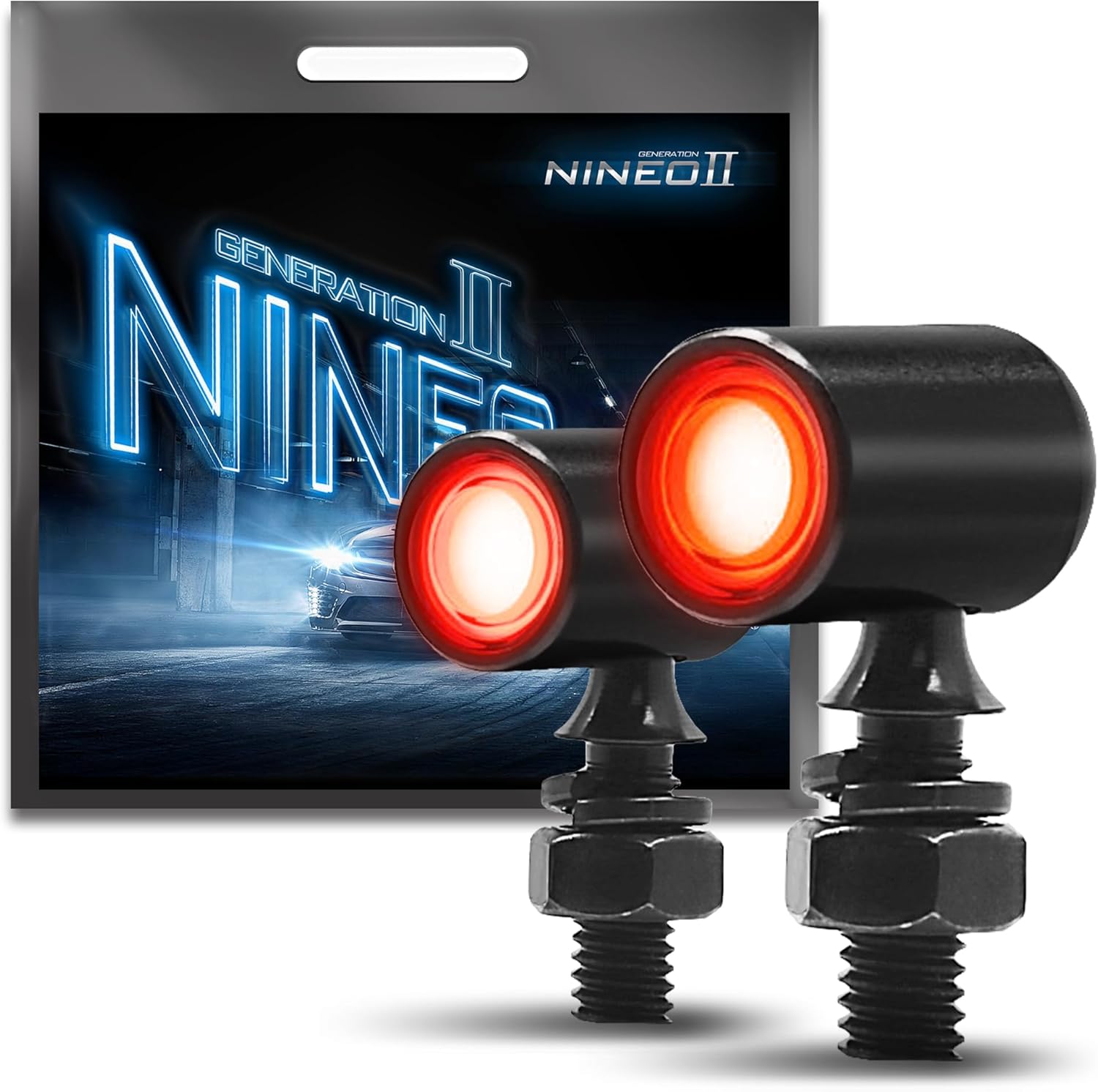 NINEO Front Motorcycle Turn Signals LED Mini Bullet, Light Red Running Blinker Indicator Lights fits for 6mm Mounting Hole,Compatible with Most 12V Motorcycles, 2PCS