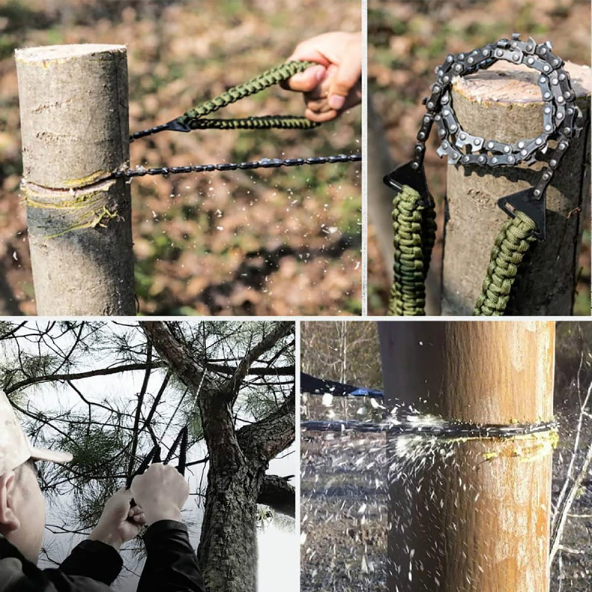 VALICLUD Effort-saving Pocket Saw Chain with Woven Rope, Zipper Sawing Tool for Camping Survival, Portable Outdoor Cutting Supply for Hiking and Emergency Use