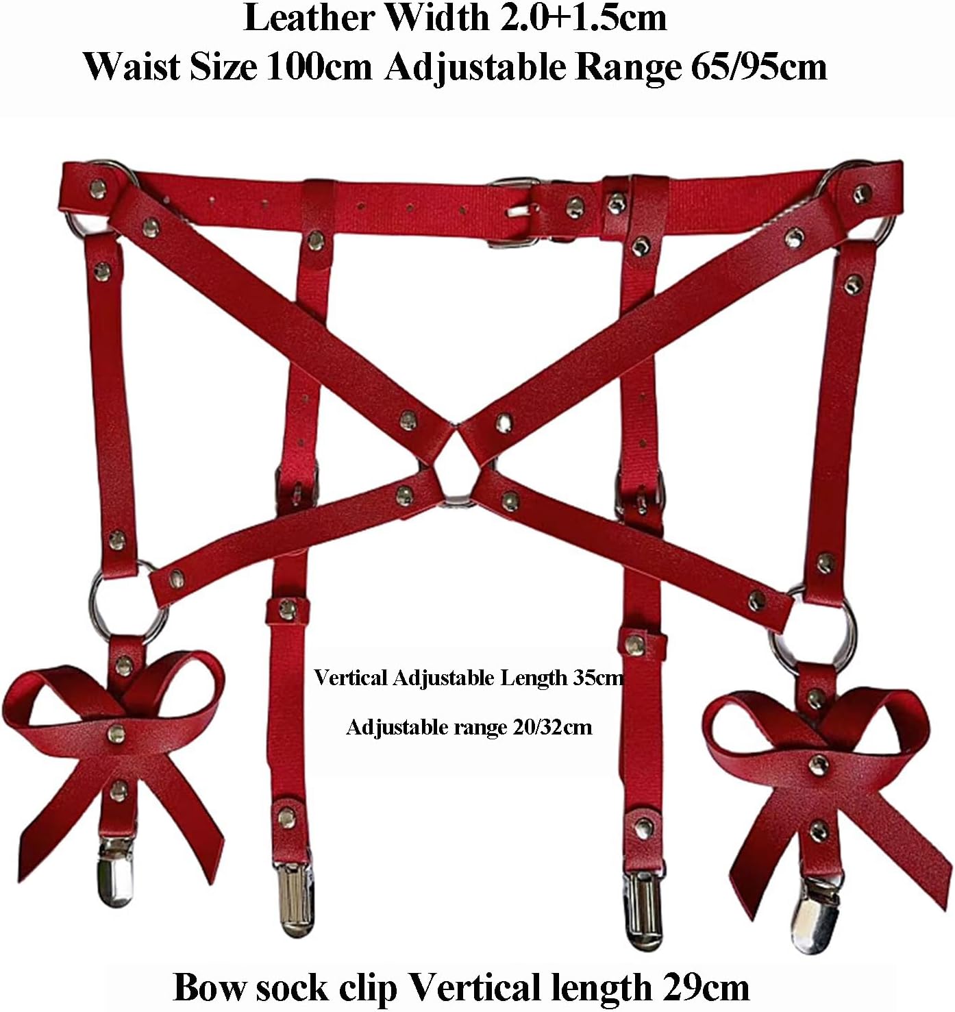 Women's Garter Belts with Metal Clips, Plus Size Adjustable Elastic Black Suspender for Thigh High Stockings, Red