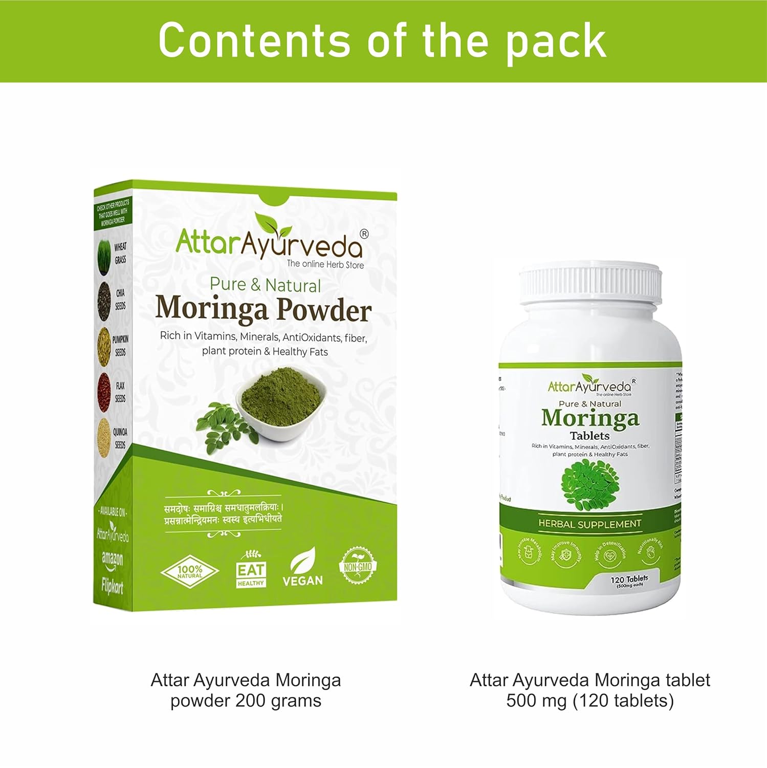 Atta Ayurveda Moringa Powder 200 Grams + Moringa Tablet 500 ...