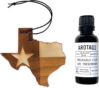 Wooden Car Air Fresheners - Long Lasting Backwoods Birch Scent Diffuses for 365+ Days - Includes Texas Hanging Mirror Diffuser and Fragrance Oil - 100% American Made
