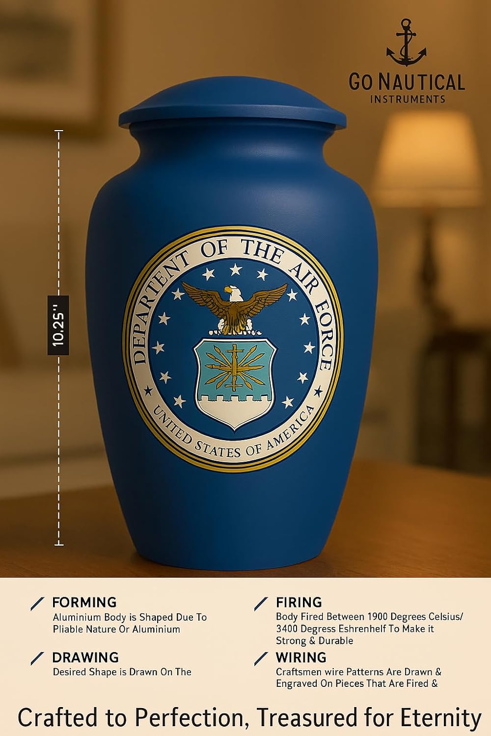 Beautiful Air Force Keepsake Cremation Urn for Human Ashes - Adult Keepsake Funeral Urn Handcrafted