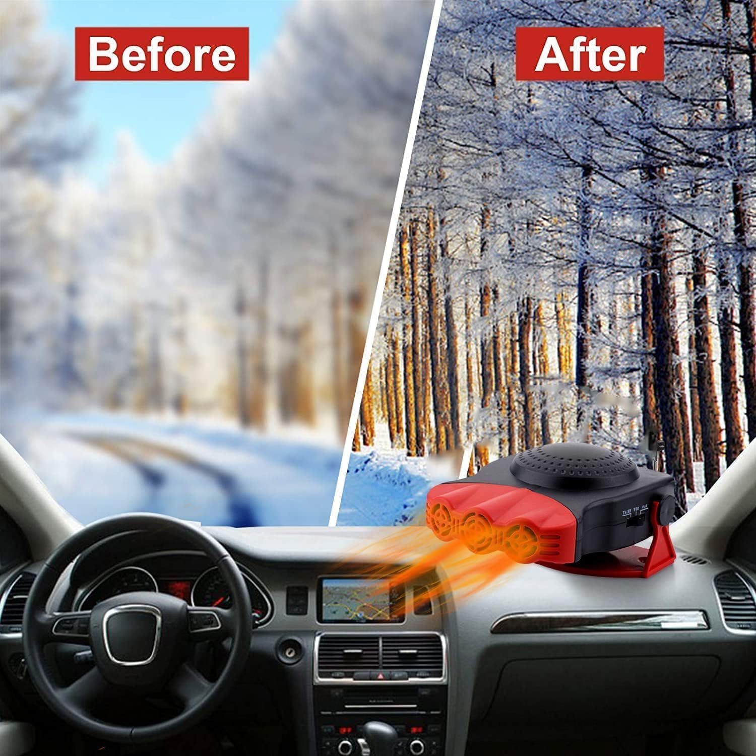 Calentador de coche, kit de desempañador portátil de invierno de 12 V para parabrisas de coche que se conecta al encendedor de cigarrillos