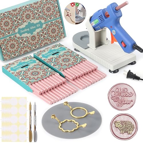 Miniatura 14 de Kit de sellado de cera con caja de regalo, 40 varillas de cera de sellado con pistola de pegamento, moldes de sellado de cera, soporte para pistola