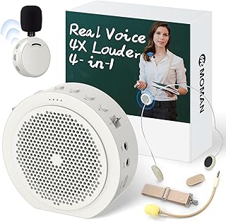 Moman Wireless Voice Amplifier with Lavalier Mic, 20H Battery 164ft Range Sensitive Pickup Noise Reduction PA System Bluetooth Portable Magnetic Charging Dock, Amplifier for Teacher Yoga Tour, White
