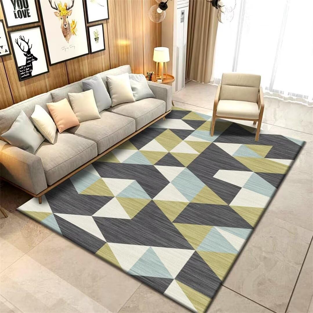 Tapis doux facile d'entretien gris 180x250cm géométrique pour bureau et maison