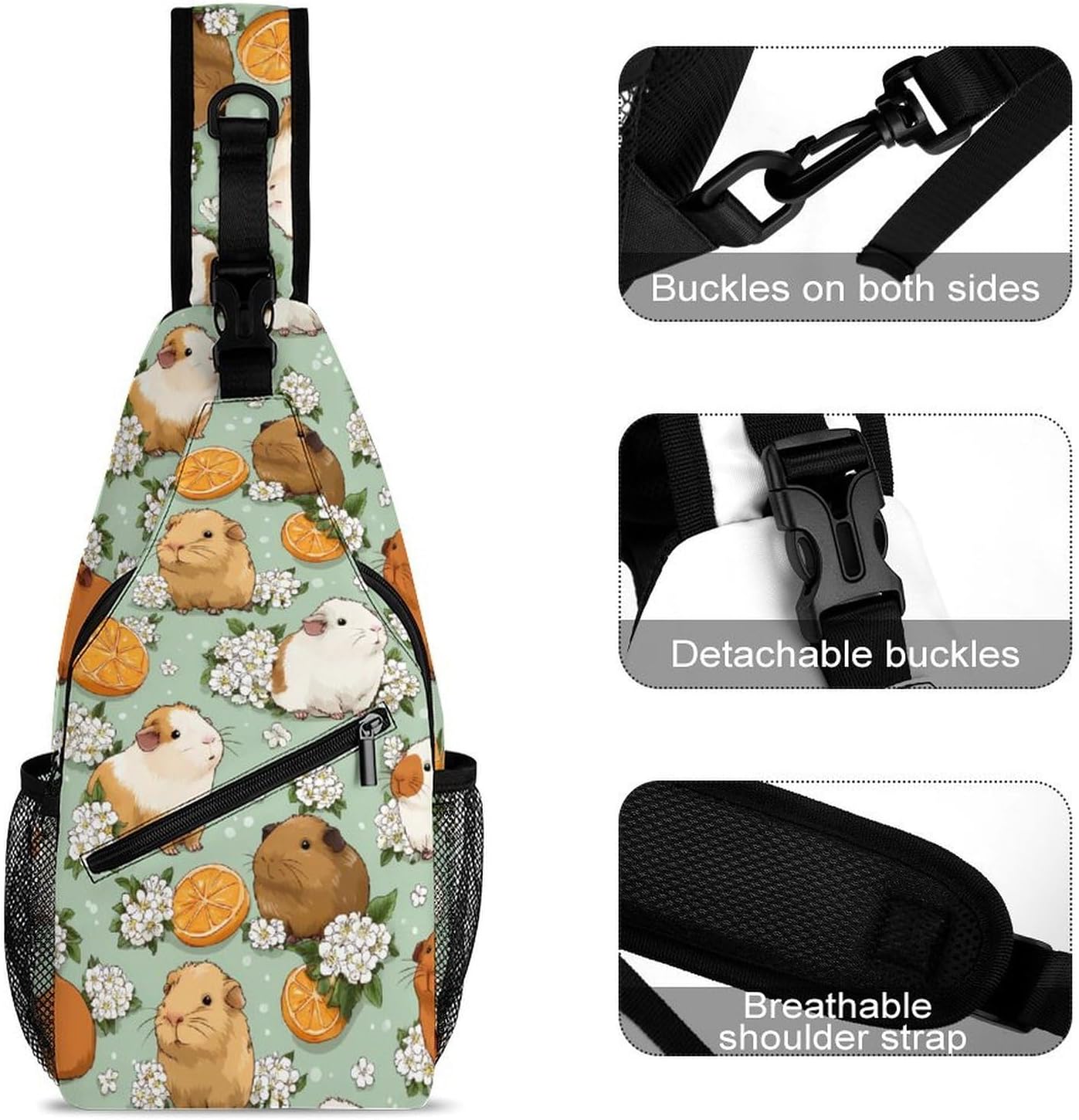 Capybara Guinea Pigs Men Crossbody Sling Backpack Chest Bag | Travel Fanny Pack,Hiking Daypack,Print Shoulder Bags