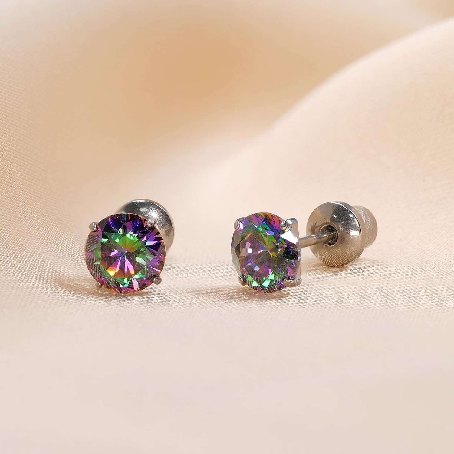 G23 Titanium CZ Stud Earrings, Hypoallergenic F136 Implant Grade Titanium Screw Back Simulated Diamond Earrings for Sensitive Ears, 6mm 5A Cubic Zirconia Stud Earrings for Women - Image 5