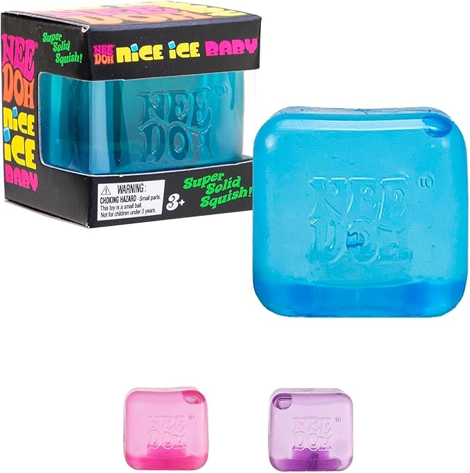 Schylling NeeDoh Nice Ice Baby - Sensory Squeeze Toy - Single Mini Nice Cube in Assorted Colors - Ages 3+ (Pack of 3)