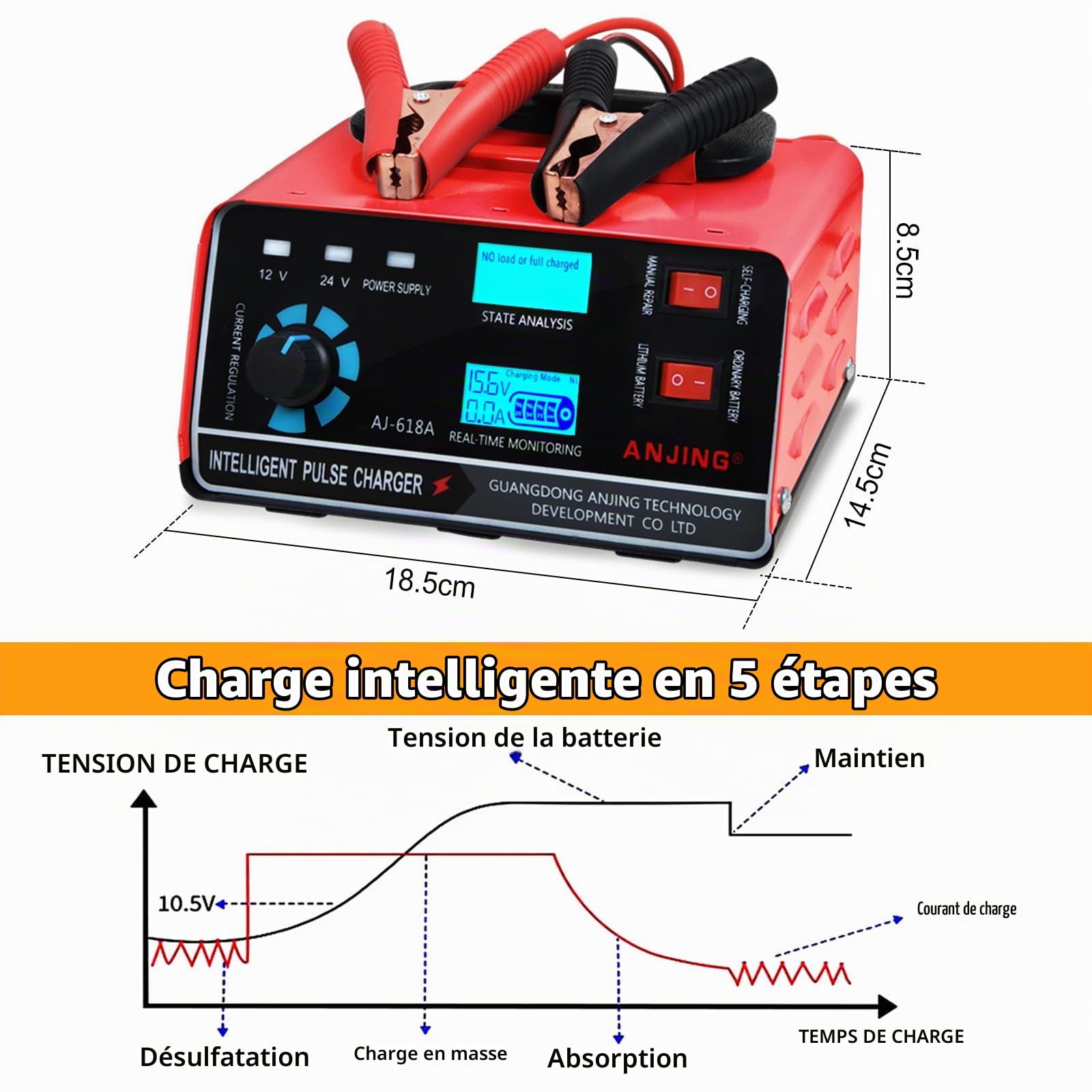 Chargeurs de Batterie, Chargeur de Batterie de Voiture 400W 22A 12V / 24V Chargeur de Batterie de Voiture Voiture Entièrement Automatique Intelligent Convient aux Voitures Motos Voitures Camions | Chargeur de Batterie de Voiture Voiture Entièrement Automa
