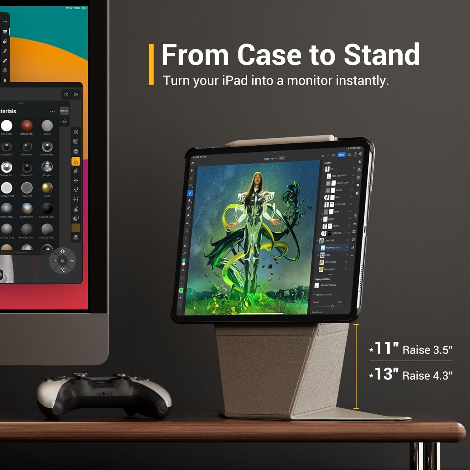 MAGEASY Tablet Case Compatible with 2024 iPad Pro 11" (M4), Turn iPad Into A Monitor, Float Folio Case Scratch & Discolor Resistant, Light & Portable iPad Stand | Lift - Black