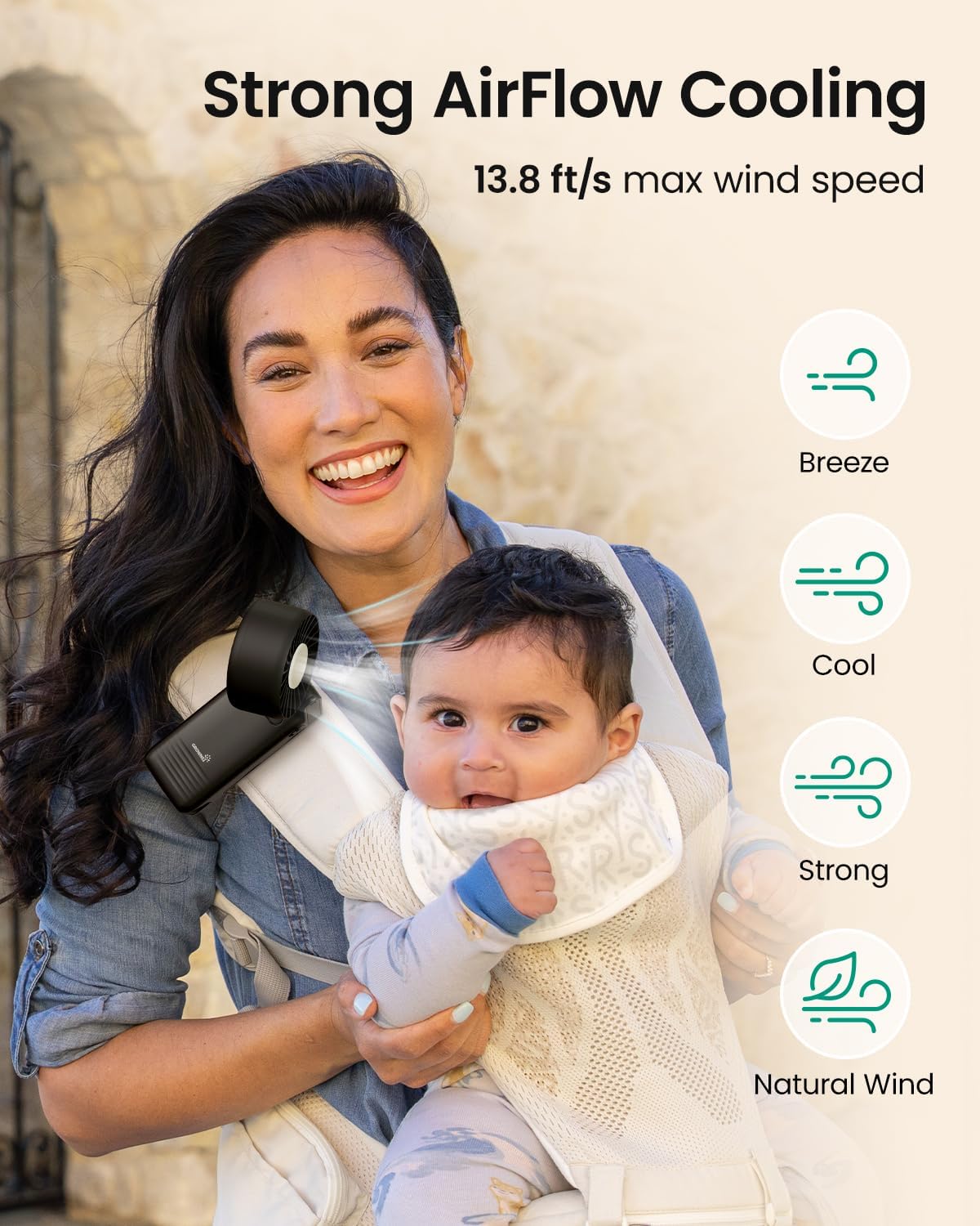 GROWNSY Portable Stroller Fan with Clip | Foldable Baby Fan for Car Seat | Small Handheld Fan with Soft Night Light | Rechargeable 4-Speed Mini Fan for Baby Carrier/Beach/Travel/Crib/Camping(Black)