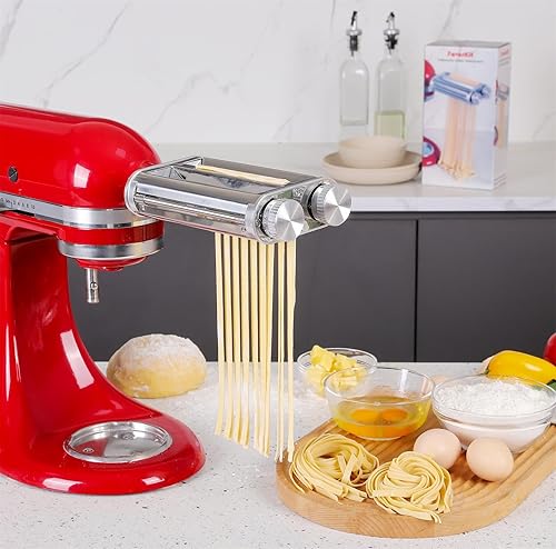 Miniatura 5 de Accesorio para hacer pasta para batidoras KitchenAid, juego 3 en 1 incluido rodillo de hojas de pasta, accesorios para cortador de espaguetis y
