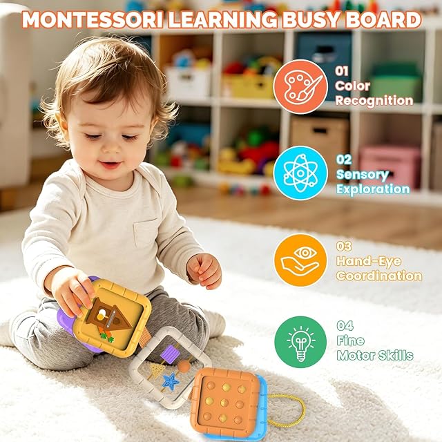 Foto 2 de 8 de Felly 9 en 1 Busy Board Juguetes Montessori de 1 Año, Juguetes de Viaje Portátil para Bebé