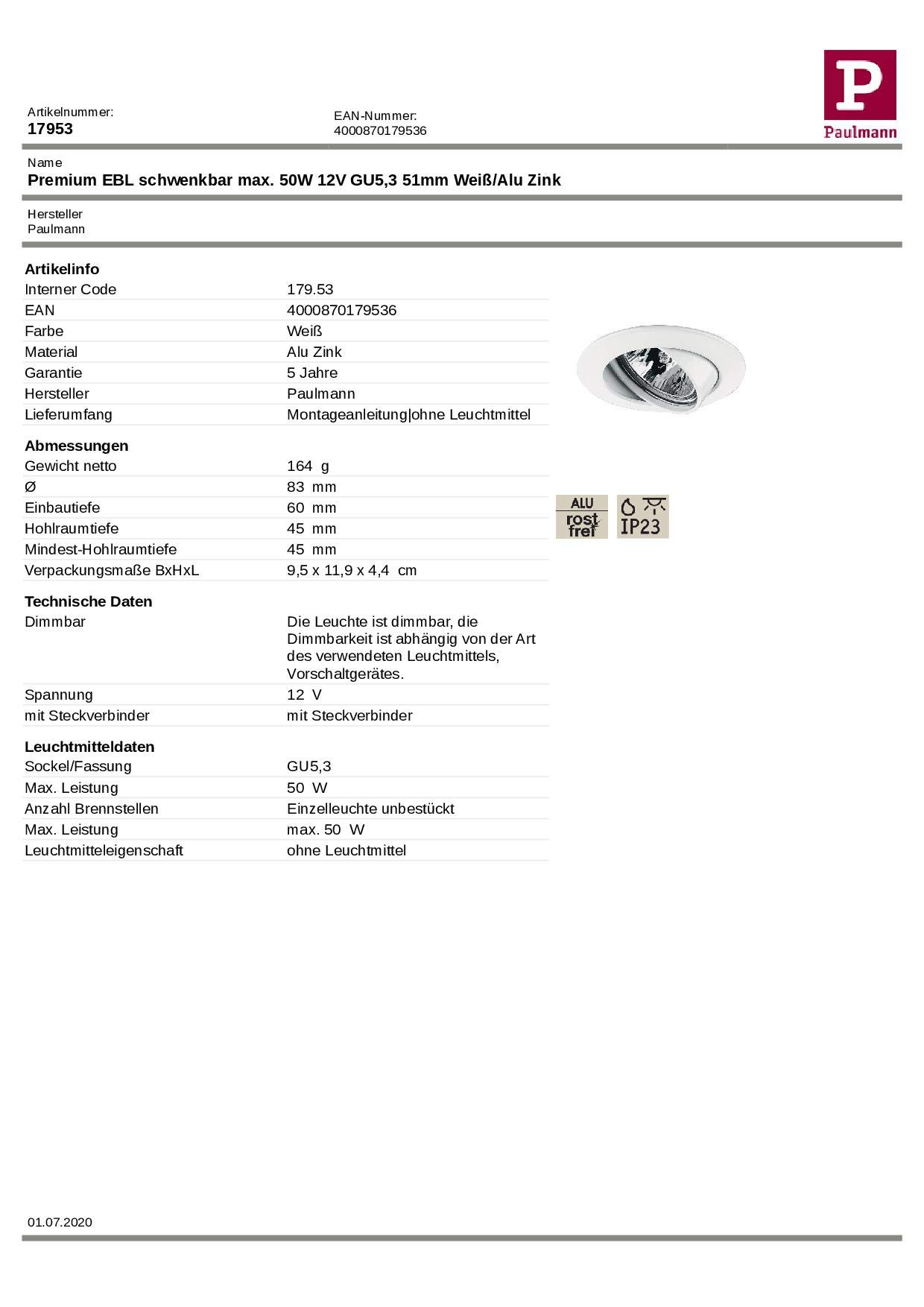 Paulmann 66715 Spotlight Drop IP44 Max 2x10W GU10 Weiߟ/Chrom 230V