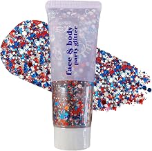Patriotic Body Face Hair Glitter,4th of July Outfits and 250th Anniversary Accessories,Red White and Blue Glitter Face Paint Makeup,Holographic Sequins Chunky Glitter for Independence Day