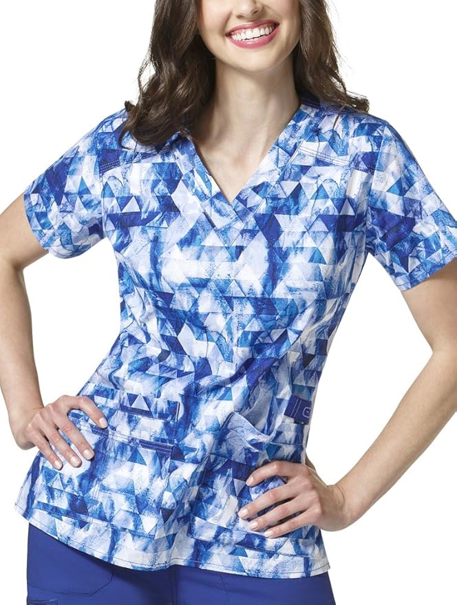 WONDERWINK Womens Wonderflex Verity Print Plus Size Scrub Top Medical