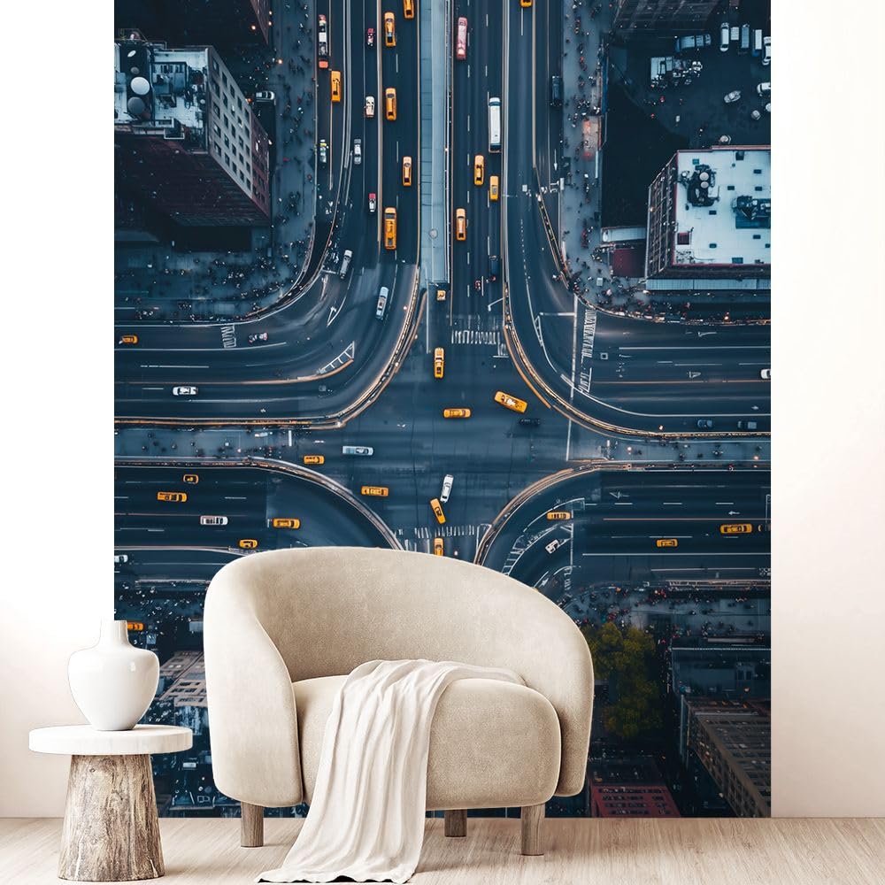 Papier peint pré-encollé vue aérienne urbaine pour décoration murale de salon