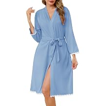 Sopesil Womens Dressing Gown Thin 3/4 Sleeve Ladies Robes Lightweight Nightwear Bathrobes Soft Kimono Housecoats Sleepwear Loungewear for All Year S-XXL