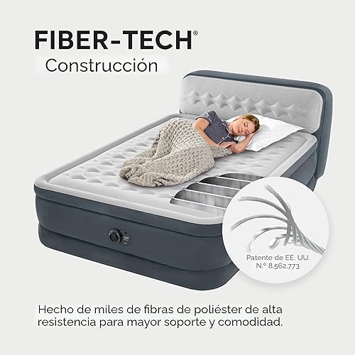 Miniatura 5 de Intex 64447ED Dura Beam - Colchón de fibra elevada Tech de aire suave con bomba integrada cabecera ultra felpa y funda de transporte portátil de