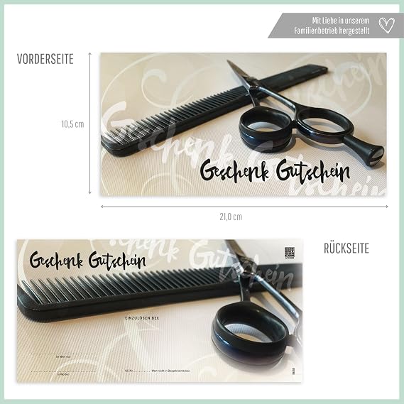 Voucher Set 50 x Vouchers + Envelopes for Hairdressers Hair Studios Hairdressers Service Providers Blank to Fill Yourself