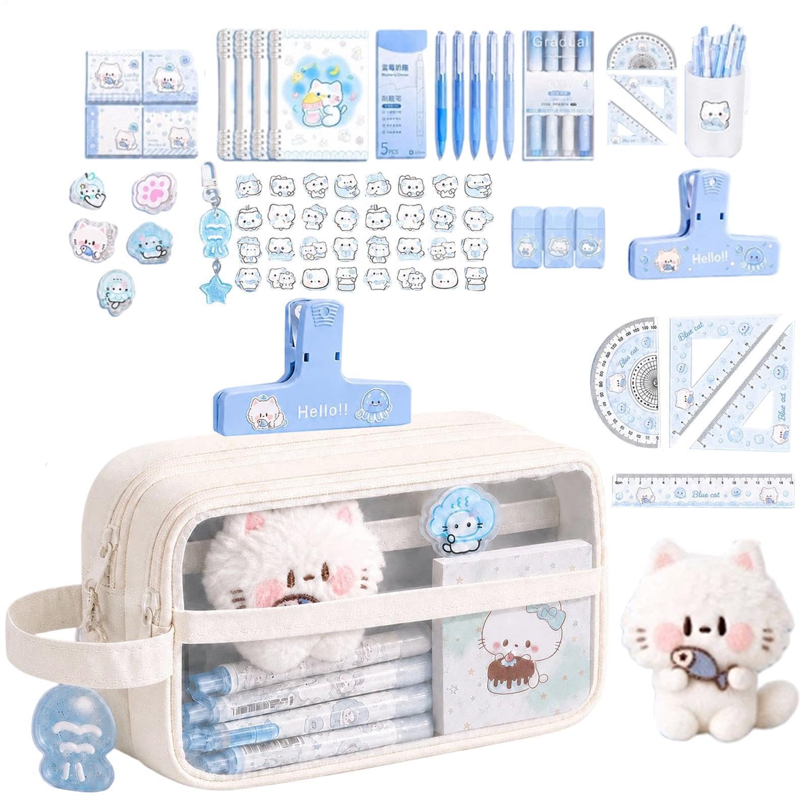 Generisch White Cat Pencil Case | Large Capacity | Cute Stationery Pouch wi